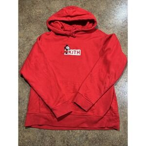 Kith X Disney Mickey Mouse Hoodie Size Large Red 2019 Rare Pullover